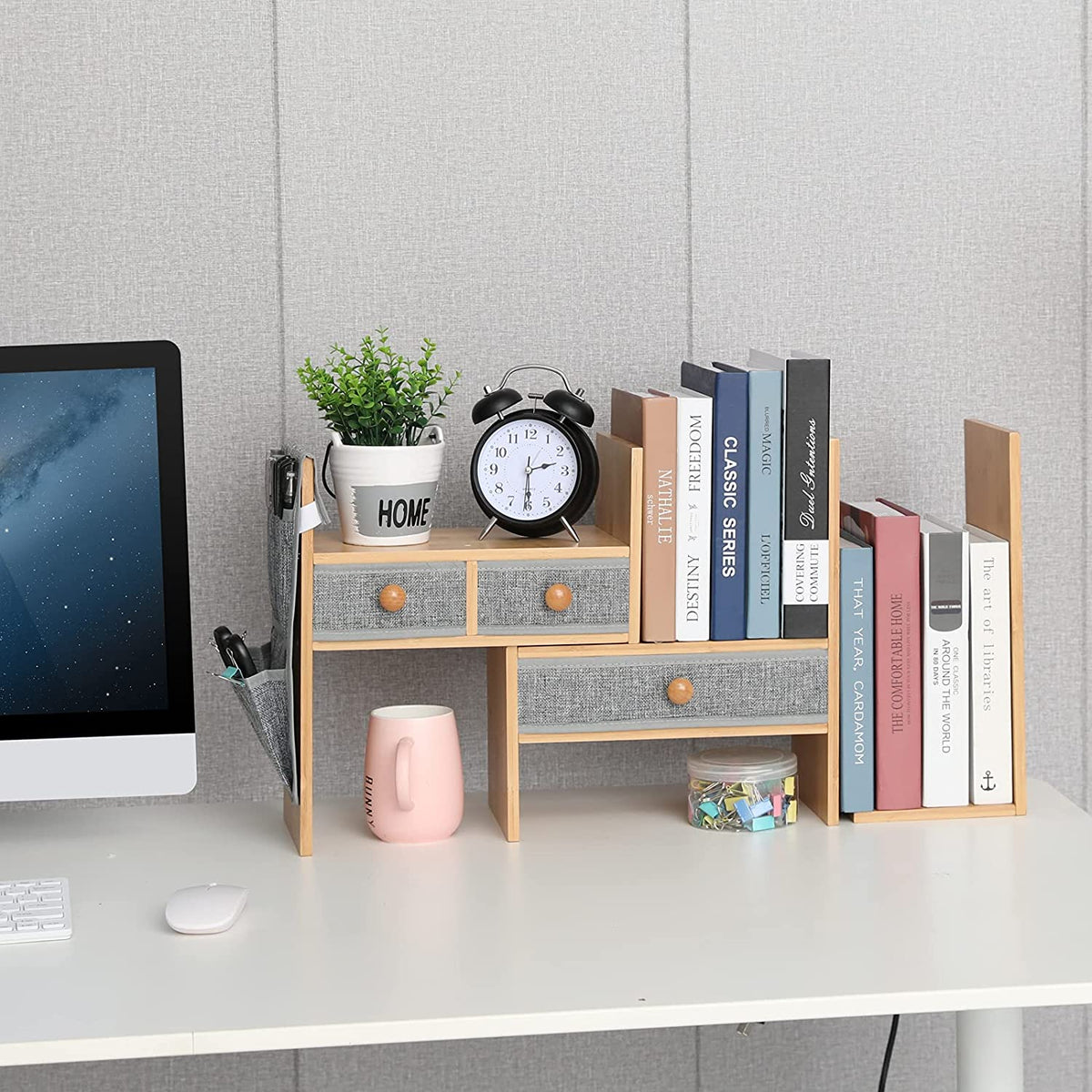 Bamboo Desktop Bookshelf Organizer, Large Office Desk Storage Shelf Ra –  TreeLen