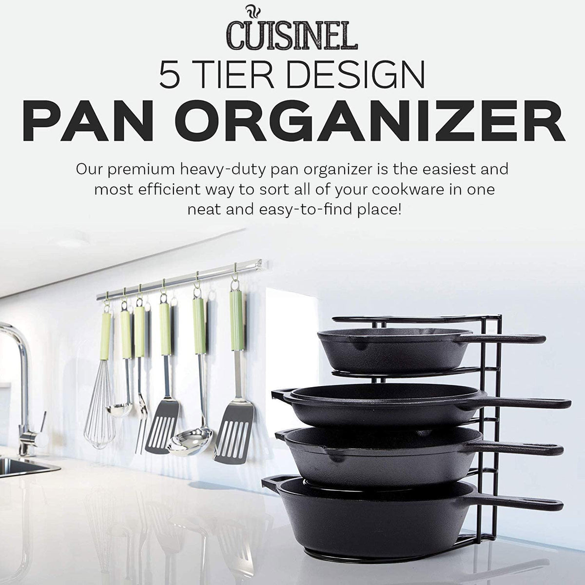 Heavy Duty Pan Organizer, 5 Tier Rack - Holds up to 50 LB - Holds Cast –  TreeLen