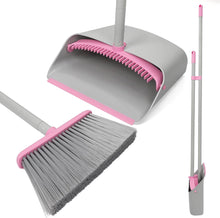 Load image into Gallery viewer, Pink Broom with Dustpan Combo Set，52&quot; Brooms for Sweeping Indoor Broom and Dustpan Set for Home Kitchen Office Lobby Floor Standing Dust Pan