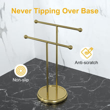 Load image into Gallery viewer, 15” Standing Hand Towel Holder with Heavy Base Gold Towel Rack for Bathroom Vanity Countertop Stainless Steel Towel Holder Free Standing Towel Ring Hardware Accessories