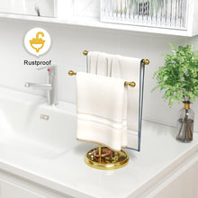 Load image into Gallery viewer, 15” Standing Hand Towel Holder with Heavy Base Gold Towel Rack for Bathroom Vanity Countertop Stainless Steel Towel Holder Free Standing Towel Ring Hardware Accessories