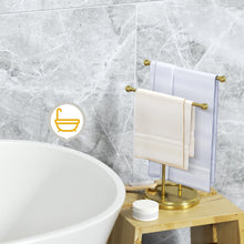 Load image into Gallery viewer, 15” Standing Hand Towel Holder with Heavy Base Gold Towel Rack for Bathroom Vanity Countertop Stainless Steel Towel Holder Free Standing Towel Ring Hardware Accessories