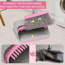 Load image into Gallery viewer, Pink Broom with Dustpan Combo Set，52&quot; Brooms for Sweeping Indoor Broom and Dustpan Set for Home Kitchen Office Lobby Floor Standing Dust Pan