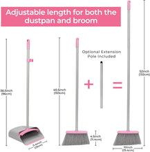 Load image into Gallery viewer, Pink Broom with Dustpan Combo Set，52&quot; Brooms for Sweeping Indoor Broom and Dustpan Set for Home Kitchen Office Lobby Floor Standing Dust Pan