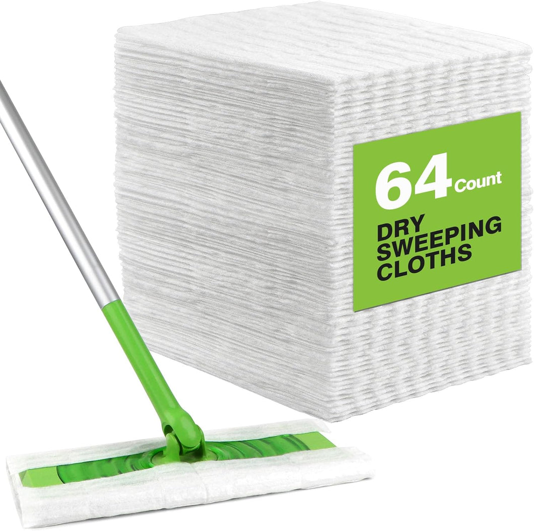 TREELEN Dry Sweeping Cloths Pads Compatible with Swiffer Sweeper- Disposable Duster Refills Mop Pads for Floor Mopping and Cleaning, 64 Count