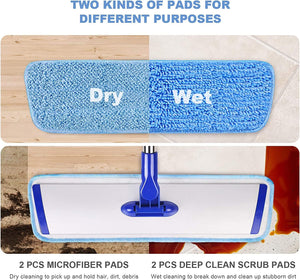 Microfiber Mop Floor Mops for Cleaning with Long Handle 360 Dust Mopping with Reusable Mop Pads for Hardwood Tile Laminate Vinyl Wood Floors Kitchen