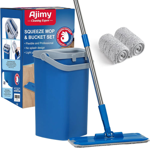 Mop and Bucket Set with 2 Washable Pads,Mop and Bucket with Wringer Set for Home Kitchen Tile Hardwood Laminate Floor Cleaning