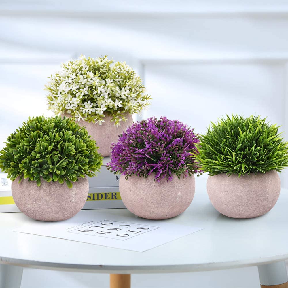4 Packs Fake Plants Mini Artificial Greenery Potted Plants for