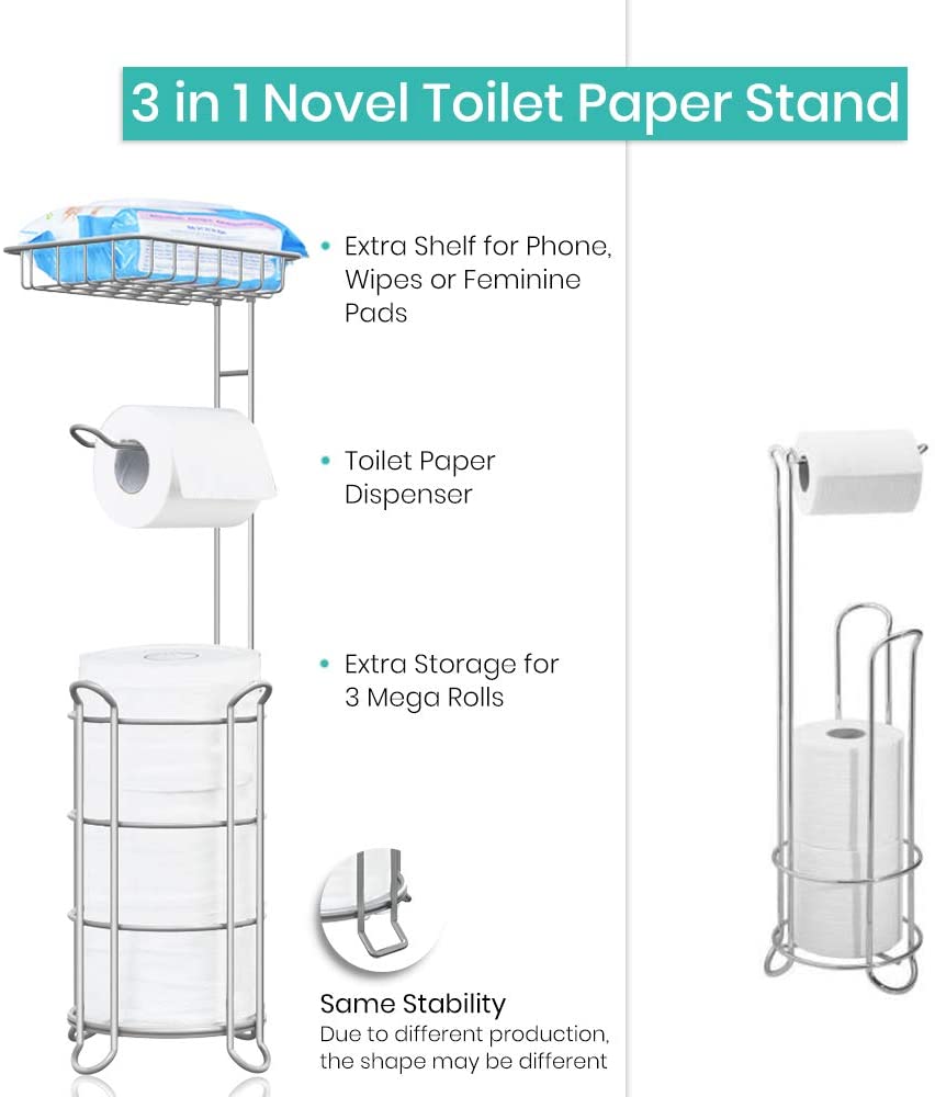 Toilet Paper Holder Free Standing Toilet Paper and Wipes Stand