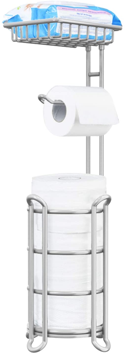TreeLen Toilet Paper Holder Stand Toilet Tissue Roll Holder with Shelf for  Bathroom Storage Holds Phone/ Wipe/ Mega Rolls-Shiny Chrome A-shiny Chrome