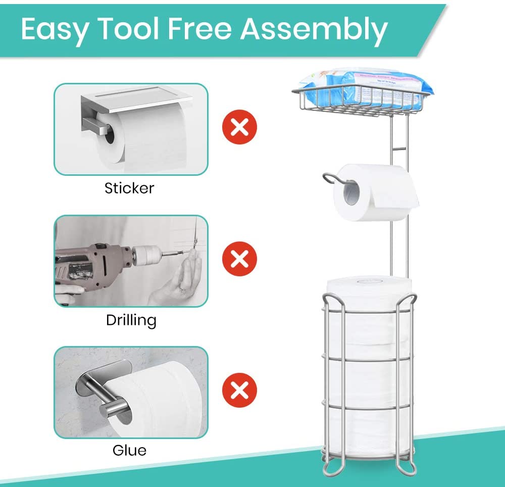 Toilet Paper Holder Rack Free Standing with Storage Roll Paper