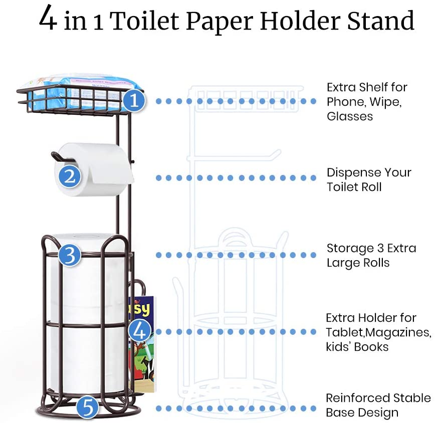 MDesign Toilet Tissue Paper Roll Holder / Dispenser, Stores 4