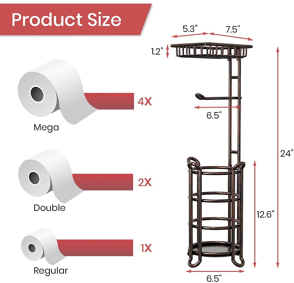 Toilet Paper Holder Stand, Bathroom Toilet Paper Roll Holder Stand with  Reserve, Free Standing Toilet Paper Holder, Standing Toilet Paper Holder  with