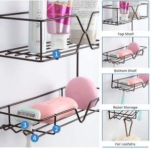 Stainless Steel Overhead Shower Caddy Basket, 3-Layer Bathroom Storage Rack