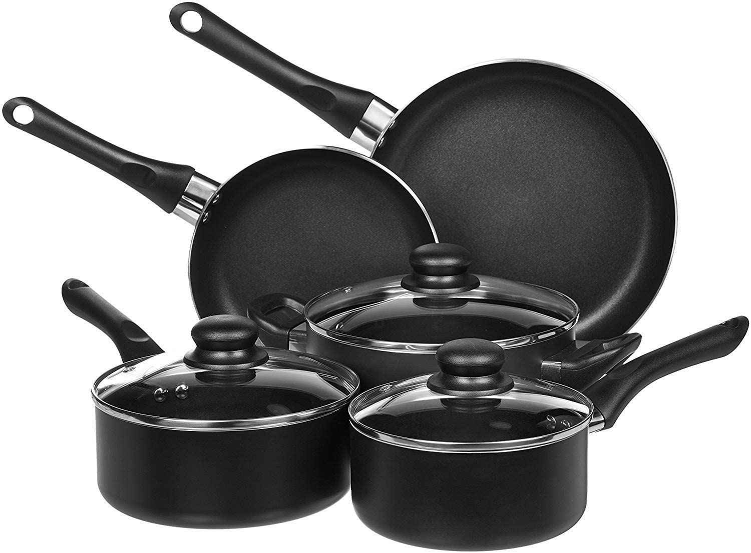 Cook N Home Pots and Pans Nonstick Cooking Set includes Saucepan Frying Pan  Kitchen Cookware 8-Piece, Stay Cool Handle, Black