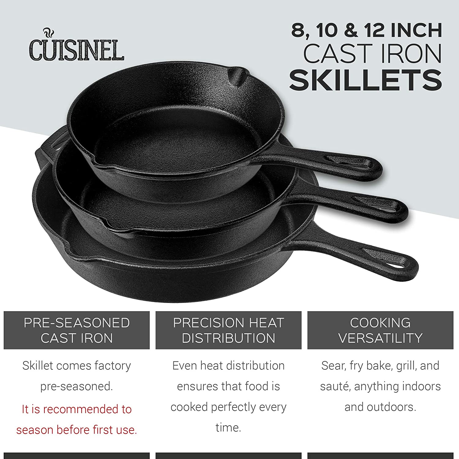 Pre-Seasoned Cast Iron Skillet and Grill Pan Set