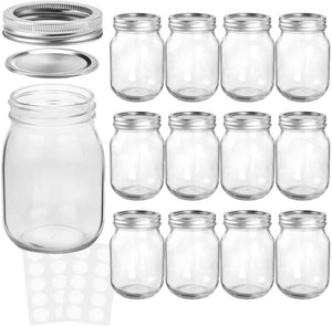 YEBODA 16 oz Wide Mouth Mason Jars 12 Pack Glass Canning Jars with Airtight  Lids and Bands for Preserving, Jam, Honey, Jelly, Wedding Favors, Sauces