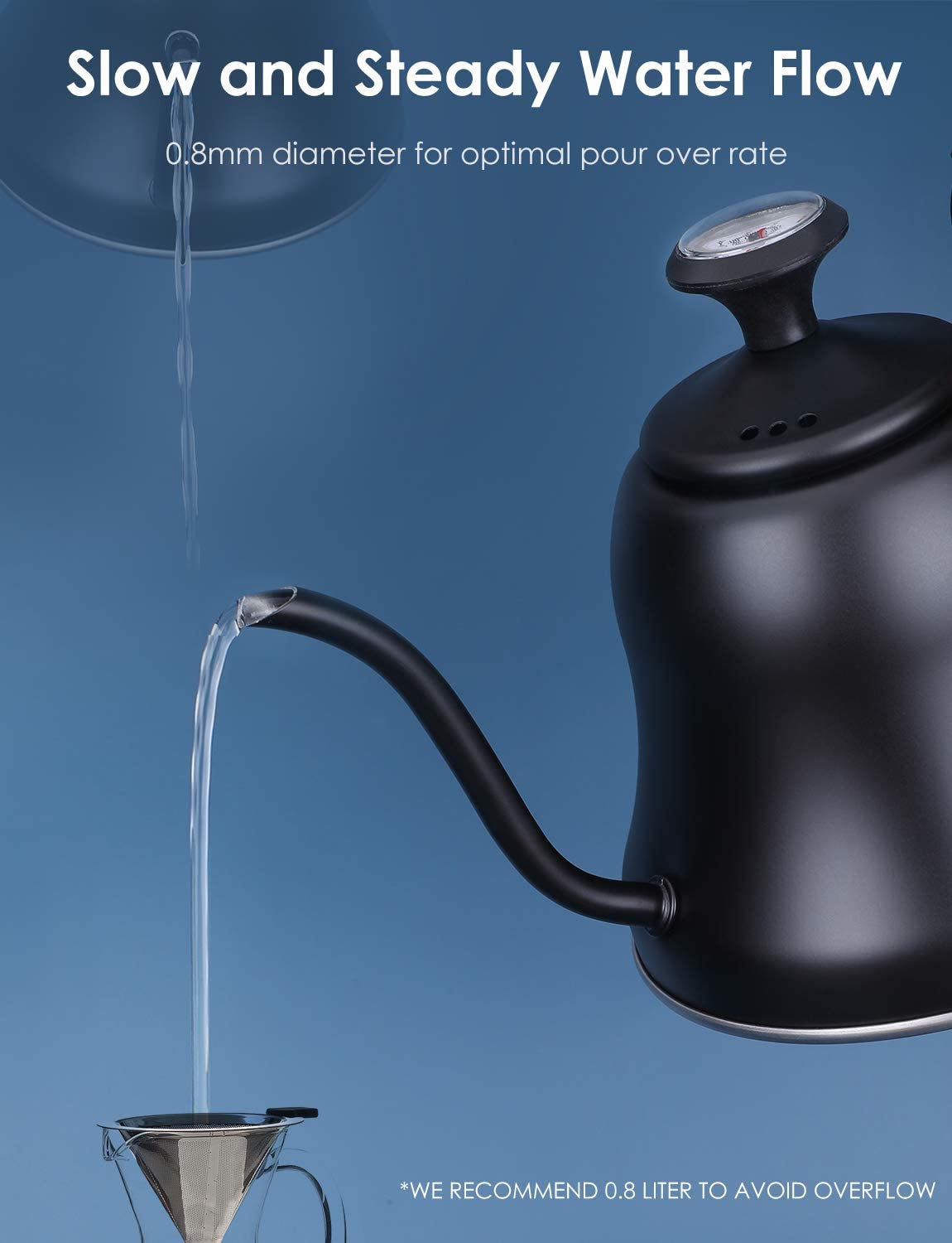 Tea Kettle with Thermometer Pot Black Gooseneck Kettle Teapot Pour Over  Coffee Kettle with Thermometer 40 floz/1200ml Gooseneck Kettle with