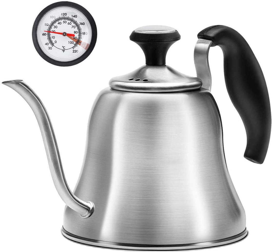 Kook Stovetop Gooseneck Kettle with Thermometer, 3 Ply Stainless Steel  Base, 27 oz, Copper