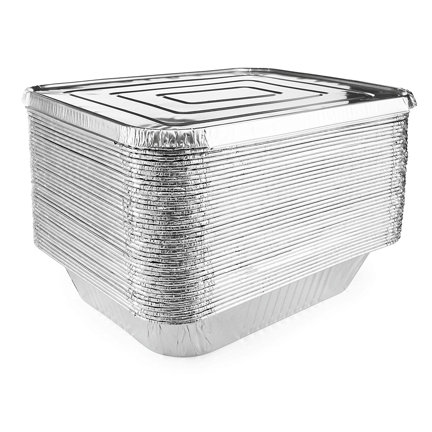 Aluminum Foil Pans with Lids (25 Pack) - 9X13 Heavy Duty Half Size Deep Foil  Pan