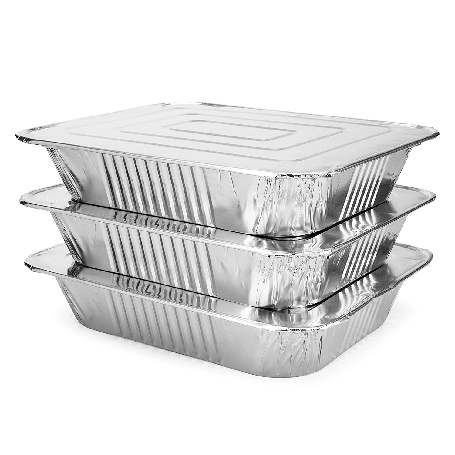 Pack Half Size Aluminum Pans with Lids, 9x13 Tin Food Trays for