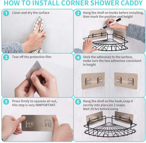 Corner Shower Caddy With 8 Hooks Bathroom Supplies Organizer