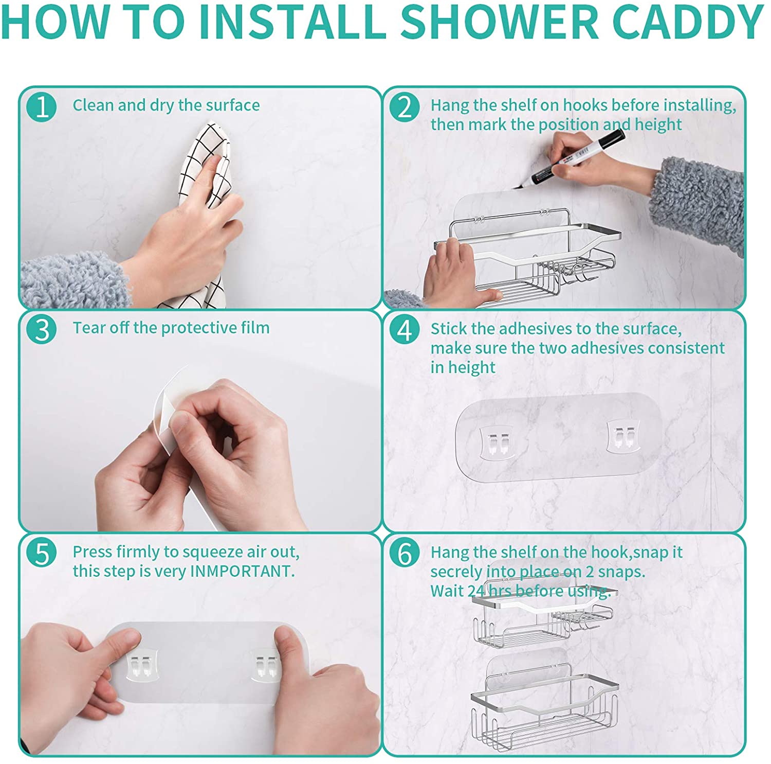 Shower Caddy Adhesive Shower Shelf No Drilling Stick on Shower