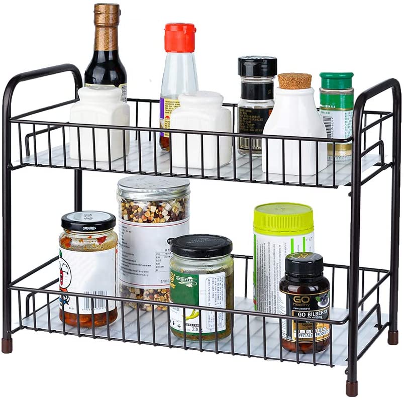 Lavish Home Kitchen Rack-2-Tiered Countertop Storage Shelves with 3 Side  Hooks-Free Standing Organizer For Spices, Jars, Condiments and More