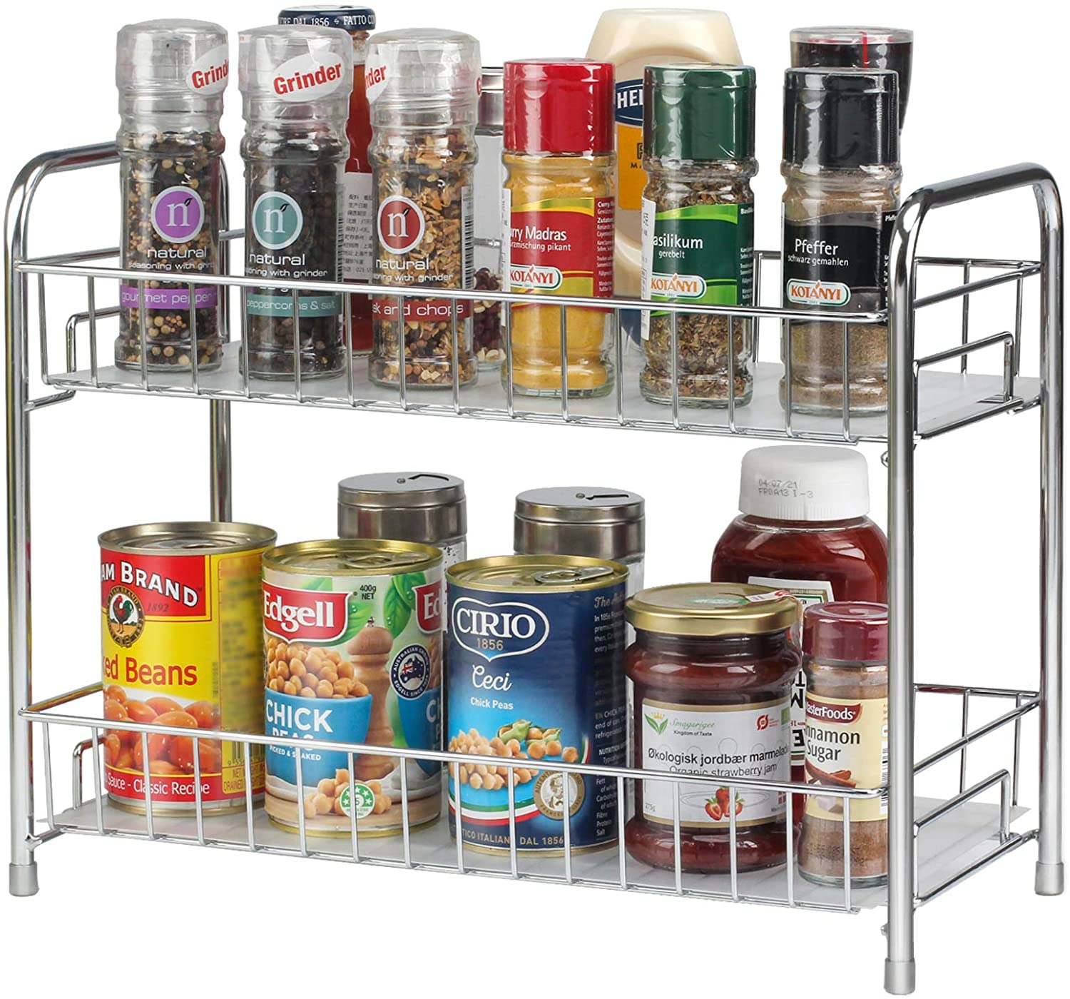 TreeLen Spice Rack Organizer for Countertop 2 Tier Counter Shelf Standing Holder Storage for Kitchen Cabinet-Bronze